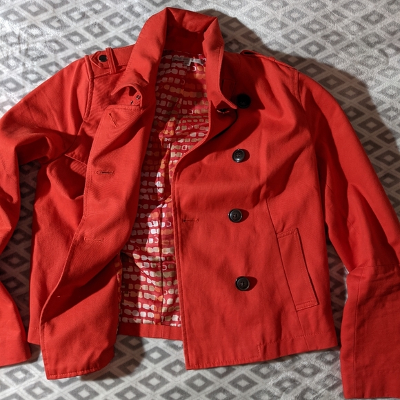 Gap Red Orange Cotton Peacoat size small with black buttons and buckle at neck - Picture 4 of 16